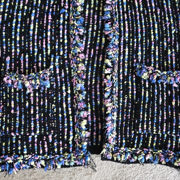 Zara multicolor knit tweed open front fringe cardigan size large - Picture 7 of 15